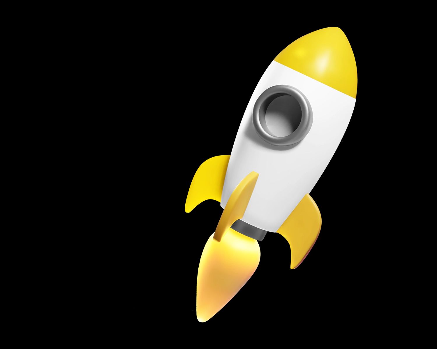 Gelb-weiße Rakete als Symbol für Innovation, Wachstum und erfolgreichen Projektstart.