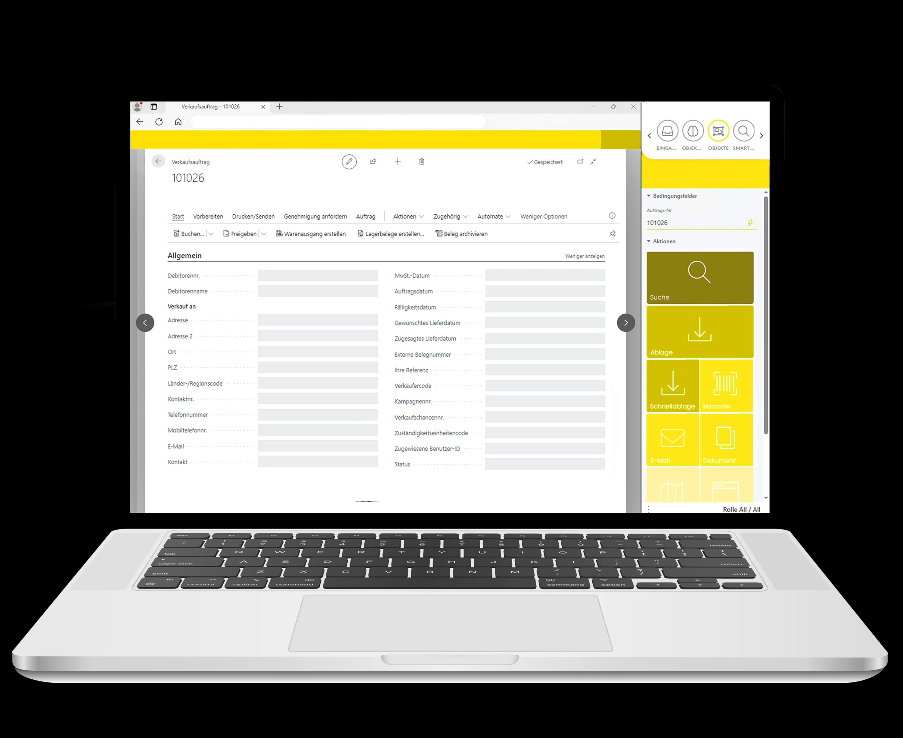 Laptop zeigt digitale ERP-Software von Creform für effizientes Auftrags- und Produktionsmanagement im modularen Systembau.