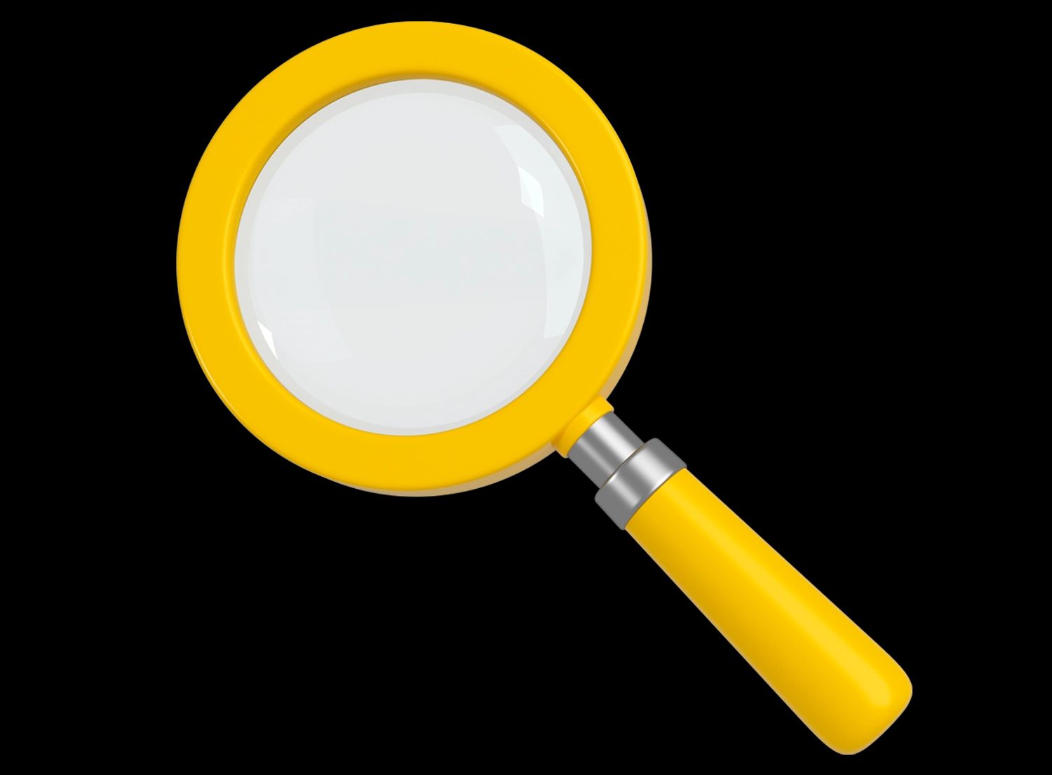 Gelbe Lupe als 3D-Grafik – Symbol für Suche, Analyse und präzise Betrachtung von Informationen oder Daten.