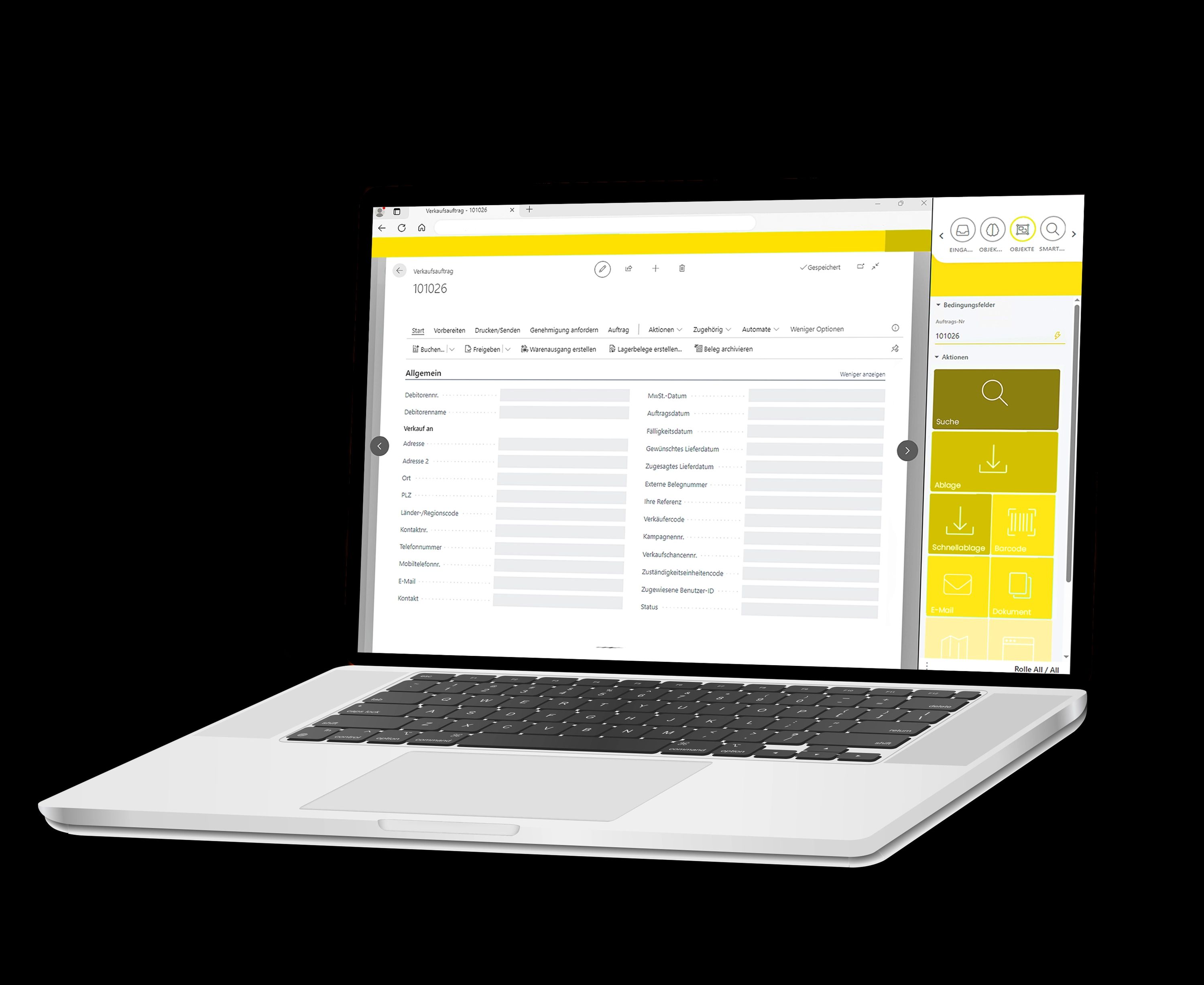 Laptop mit geöffneter ELO Business Logic Provider (BLP) Oberfläche – Softwarelösung zur Automatisierung und Integration digitaler Geschäftsprozesse im Dokumentenmanagement.