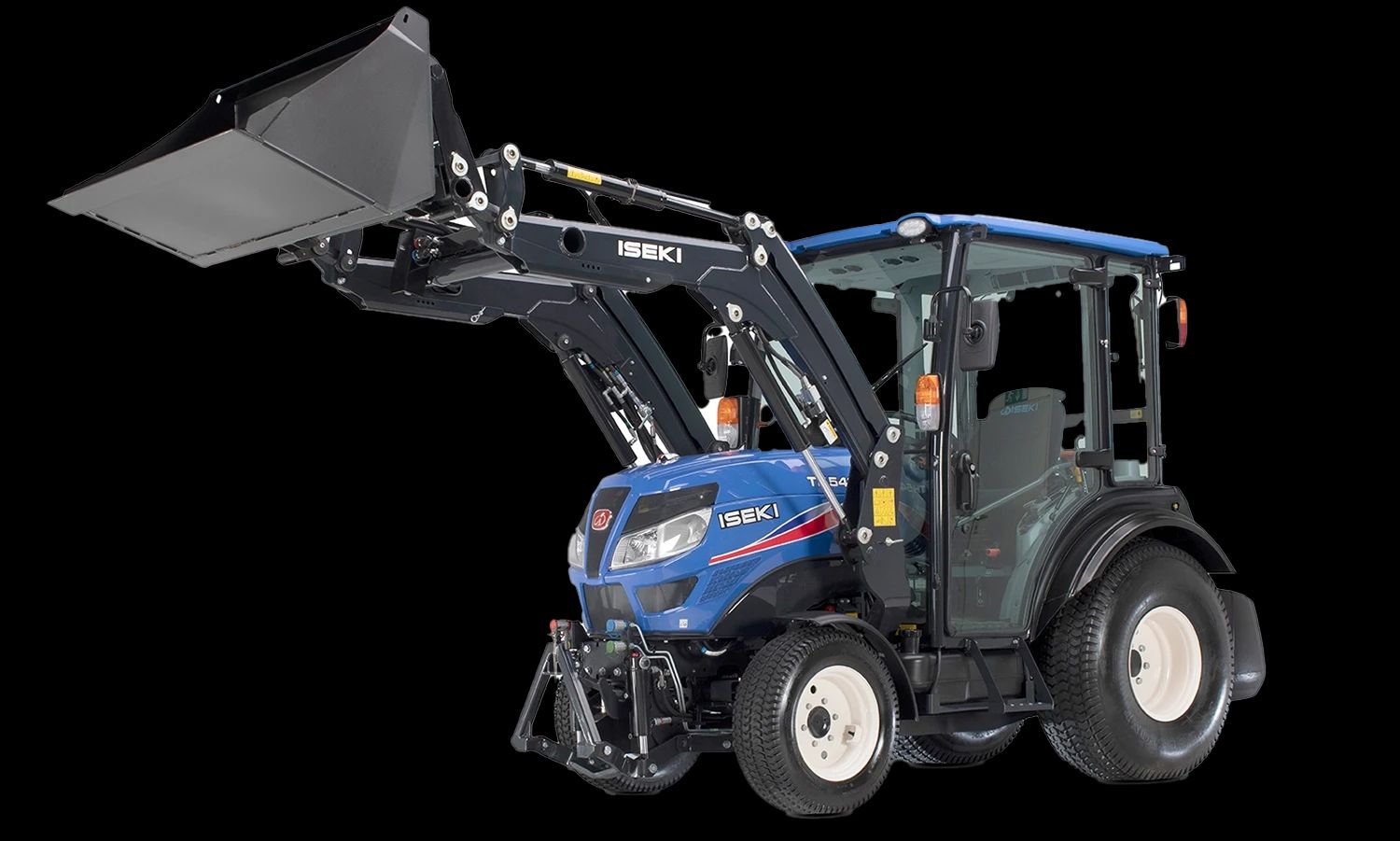 Blauer Iseki‑Traktor mit Frontlader – kompakte, leistungsstarke Land‑ und Kommunalmaschine für vielseitige Einsätze in Landwirtschaft und Landschaftspflege.