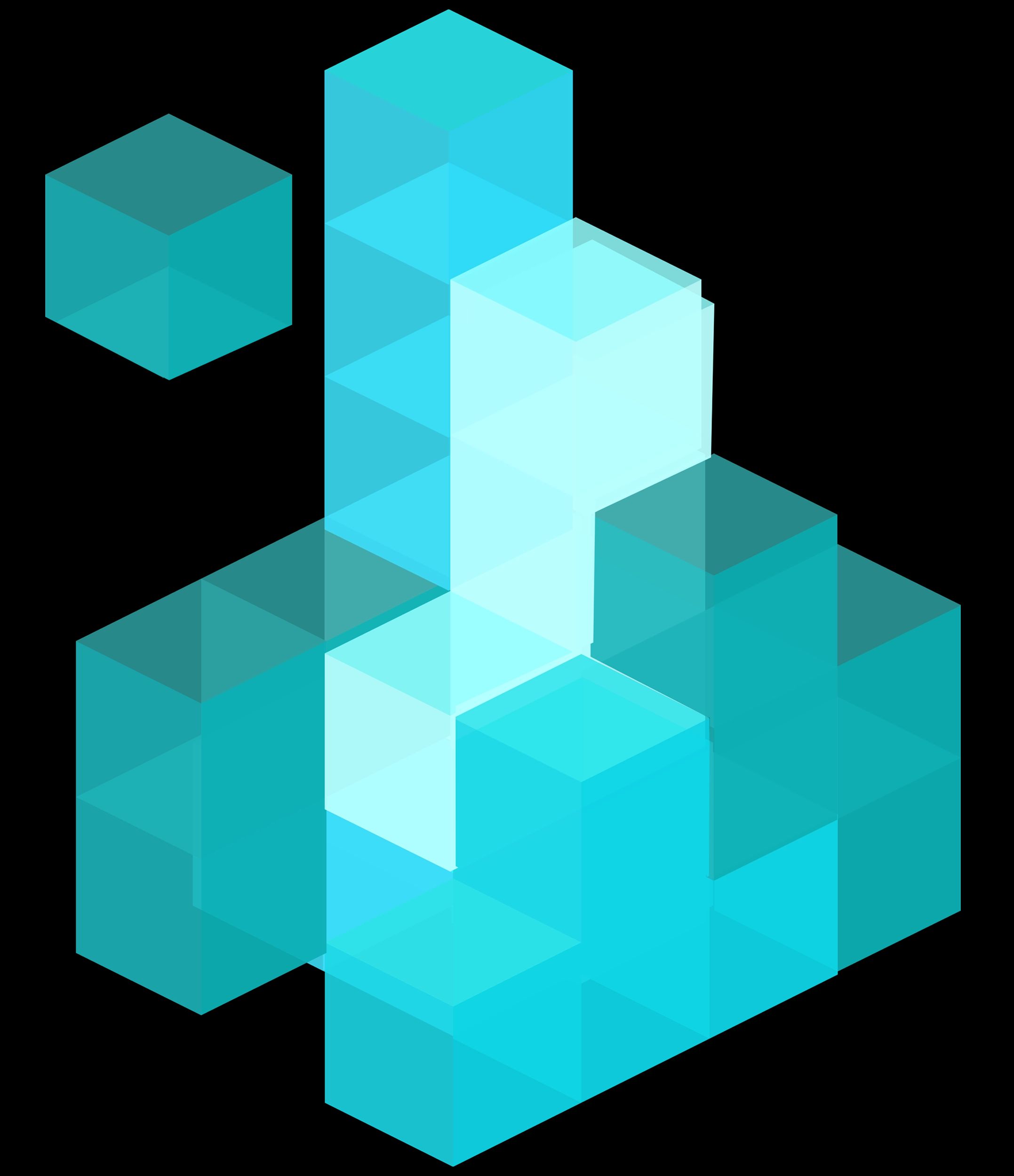 Stilisierte 3D-Darstellung von ineinandergreifenden, isometrischen Blöcken in Blautönen.