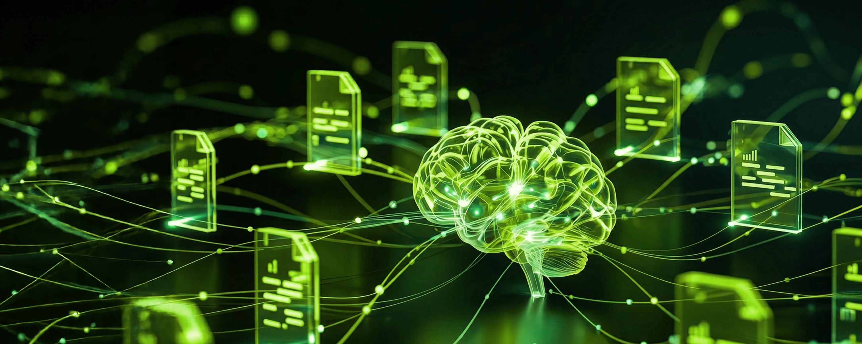 Digitale Darstellung eines mit Dokumenten vernetzten Gehirns