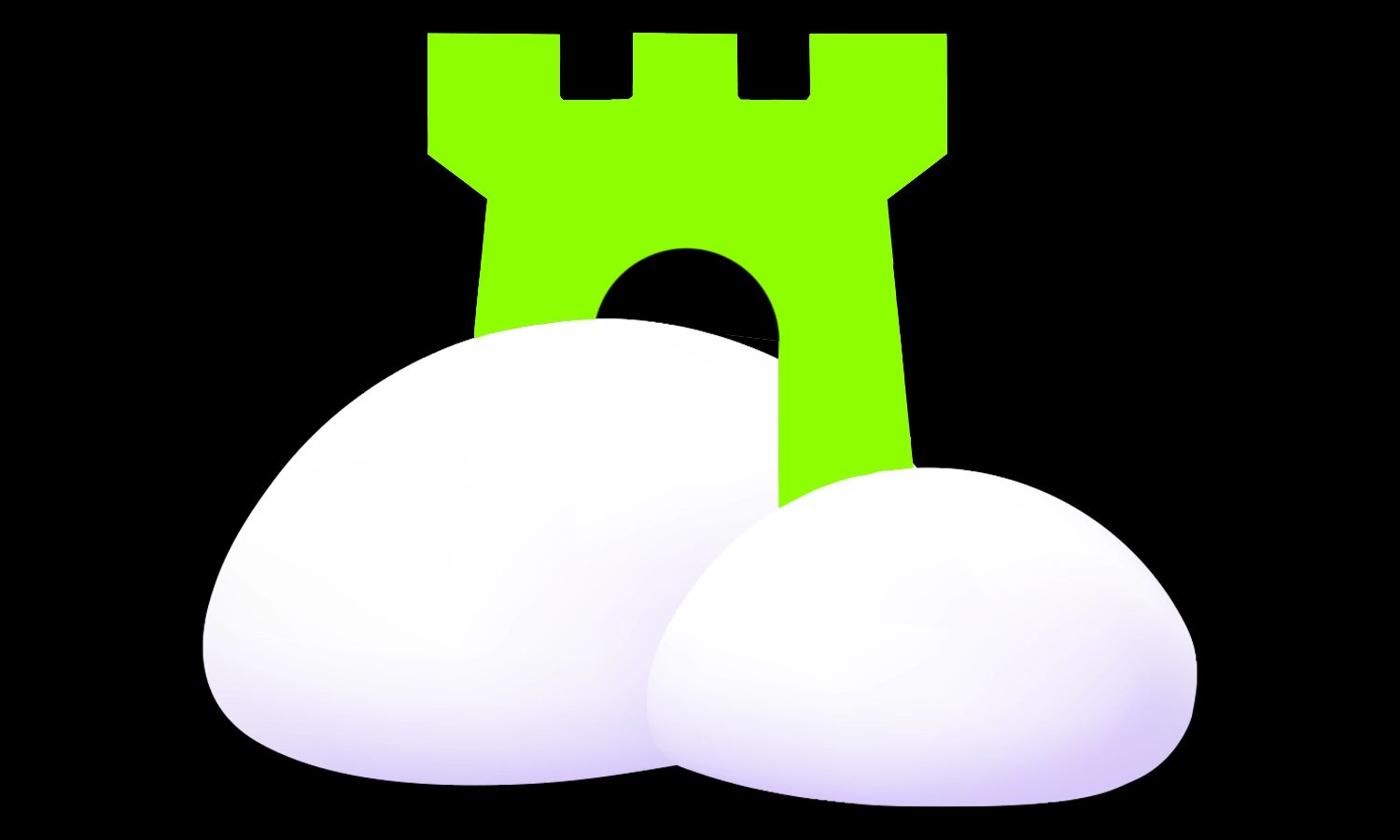 Stilisierte 3D-Grafik eines Schlosses in zwei Wolken.